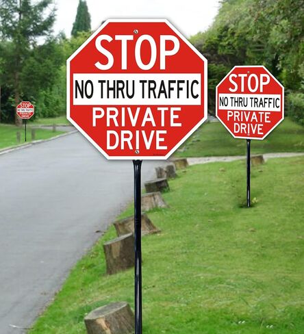 1Pack Large Stop Sign Private Drive Sign No Thru Traffic Sign with 36" Metal Thick Stakes, 12x12 Inch Rust Free Heavy Duty Reflective Aluminum,Easy to Mount,Outdoor use in Saudi Arabia