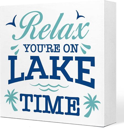 Relax You're on Lake Time Rustic Lake Wooden Plaque Sign Desk Decor,Retro Lake Cabin Home Wood Block Sign Desk Decorations for Primitive Country Lake Farmhouse Shelf Table Decor in Kuwait