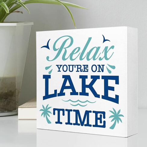 Relax You're on Lake Time Rustic Lake Wooden Plaque Sign Desk Decor,Retro Lake Cabin Home Wood Block Sign Desk Decorations for Primitive Country Lake Farmhouse Shelf Table Decor in Kuwait