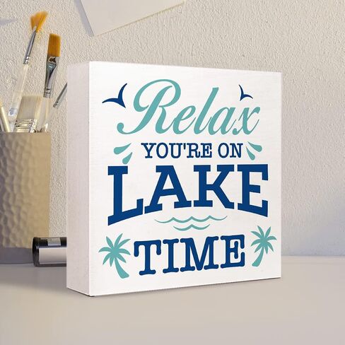 Relax You're on Lake Time Rustic Lake Wooden Plaque Sign Desk Decor,Retro Lake Cabin Home Wood Block Sign Desk Decorations for Primitive Country Lake Farmhouse Shelf Table Decor in Kuwait