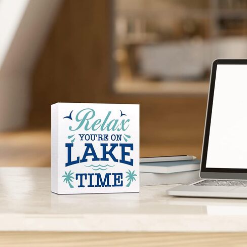 Relax You're on Lake Time Rustic Lake Wooden Plaque Sign Desk Decor,Retro Lake Cabin Home Wood Block Sign Desk Decorations for Primitive Country Lake Farmhouse Shelf Table Decor in Kuwait