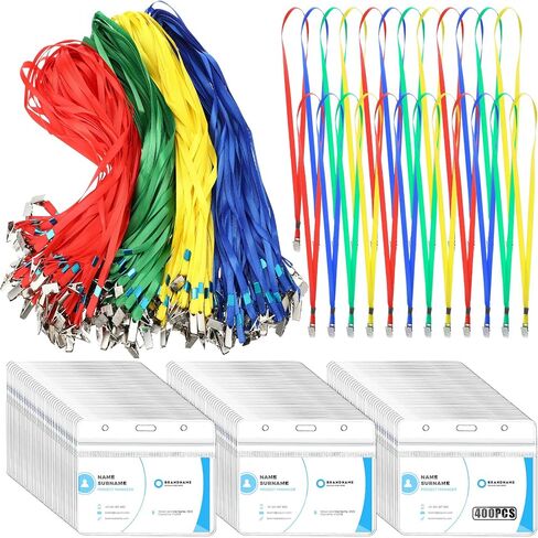 Sherr 400 Pcs Lanyard and ID Badge Holder Clear Waterproof Name Tag Badge Holder Cruise Lanyard with Clip Neck Badge Lanyard in Saudi Arabia