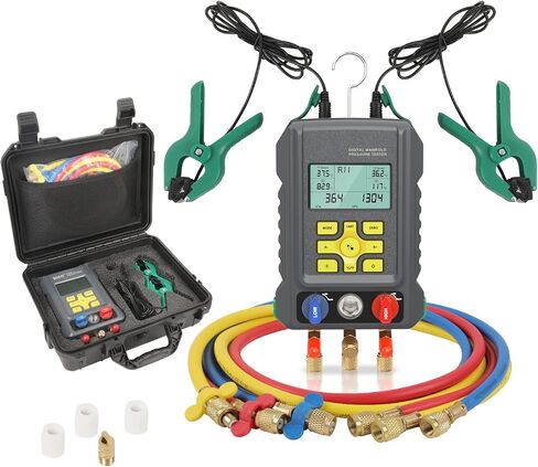 HVAC Gauges Digital Manifold Gauge Set HVAC Dual Pressure&Temp Test 89 Refrigerant Gauges Digital R22/R134A/R410A Refrigerant Recharge Kit 3.5" LCD Display HVAC Manifold Vacuum AC Gauges with Hoses in Saudi Arabia