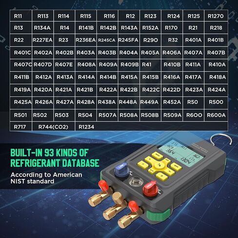 HVAC Gauges Digital Manifold Gauge Set HVAC Dual Pressure&Temp Test 89 Refrigerant Gauges Digital R22/R134A/R410A Refrigerant Recharge Kit 3.5" LCD Display HVAC Manifold Vacuum AC Gauges with Hoses in Saudi Arabia