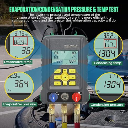 HVAC Gauges Digital Manifold Gauge Set HVAC Dual Pressure&Temp Test 89 Refrigerant Gauges Digital R22/R134A/R410A Refrigerant Recharge Kit 3.5" LCD Display HVAC Manifold Vacuum AC Gauges with Hoses in Saudi Arabia