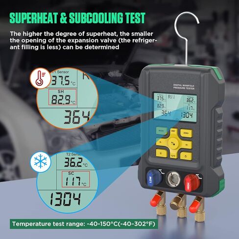 HVAC Gauges Digital Manifold Gauge Set HVAC Dual Pressure&Temp Test 89 Refrigerant Gauges Digital R22/R134A/R410A Refrigerant Recharge Kit 3.5" LCD Display HVAC Manifold Vacuum AC Gauges with Hoses in Saudi Arabia
