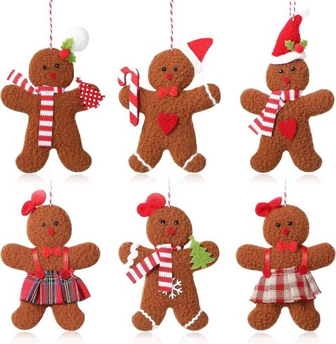 Sumind 6 Pieces Gingerbread Man Ornaments for Christmas Tree Decorations Gingerbread Figurines Ornaments for Christmas Tree Hanging Decorations, 4.3Inch in Saudi Arabia