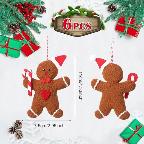 Sumind 6 Pieces Gingerbread Man Ornaments for Christmas Tree Decorations Gingerbread Figurines Ornaments for Christmas Tree Hanging Decorations, 4.3Inch in Saudi Arabia