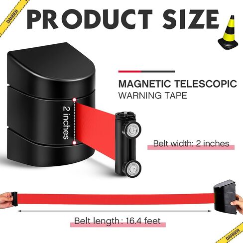 4 Pack 16.4 ft Magnetic Wall Mount Retractable Belt Magnetic Crowd Control Wall Barrier, Safety Retractable Barrier with ABS Case, Safety Barrier for Grocery Retail Store (Red Rope) in Saudi Arabia