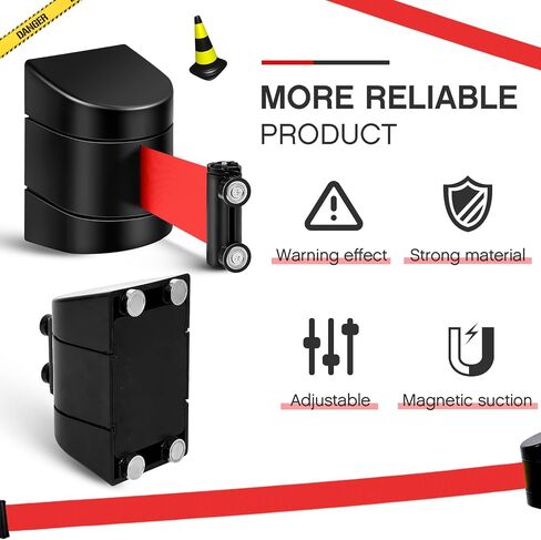 4 Pack 16.4 ft Magnetic Wall Mount Retractable Belt Magnetic Crowd Control Wall Barrier, Safety Retractable Barrier with ABS Case, Safety Barrier for Grocery Retail Store (Red Rope) in Saudi Arabia
