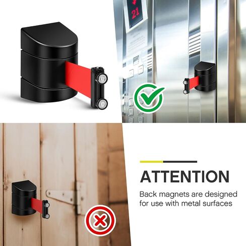4 Pack 16.4 ft Magnetic Wall Mount Retractable Belt Magnetic Crowd Control Wall Barrier, Safety Retractable Barrier with ABS Case, Safety Barrier for Grocery Retail Store (Red Rope) in Saudi Arabia