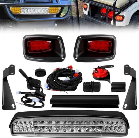 لـ 1996-2013 E-Z-GO TXT Golf Cart LED مجموعة المصابيح الأمامية ومجموعة مصابيح الذيل مع إشارة الانعطاف، القرن، لوحة تبديل الفرامل، مفتاح تسخير الأسلاك، مجموعة المصابيح الأمامية الجاهزة للشارع 12 فولت لـ EZGO TXT in Kuwait