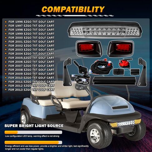 لـ 1996-2013 E-Z-GO TXT Golf Cart LED مجموعة المصابيح الأمامية ومجموعة مصابيح الذيل مع إشارة الانعطاف، القرن، لوحة تبديل الفرامل، مفتاح تسخير الأسلاك، مجموعة المصابيح الأمامية الجاهزة للشارع 12 فولت لـ EZGO TXT in Kuwait