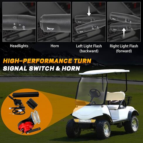 لـ 1996-2013 E-Z-GO TXT Golf Cart LED مجموعة المصابيح الأمامية ومجموعة مصابيح الذيل مع إشارة الانعطاف، القرن، لوحة تبديل الفرامل، مفتاح تسخير الأسلاك، مجموعة المصابيح الأمامية الجاهزة للشارع 12 فولت لـ EZGO TXT in Kuwait