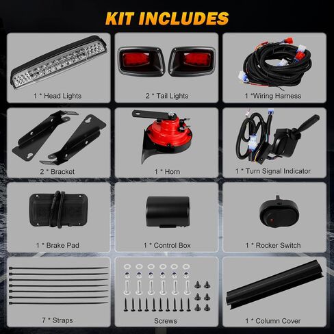 لـ 1996-2013 E-Z-GO TXT Golf Cart LED مجموعة المصابيح الأمامية ومجموعة مصابيح الذيل مع إشارة الانعطاف، القرن، لوحة تبديل الفرامل، مفتاح تسخير الأسلاك، مجموعة المصابيح الأمامية الجاهزة للشارع 12 فولت لـ EZGO TXT in Kuwait