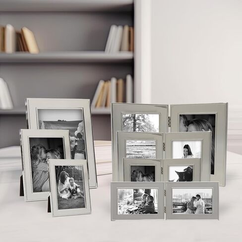Siena Flat Double Border Plain Silver Picture Frame, Tarnish Resistant Finish, Perfect Photo Frame for any End Table, Credenza, Shelf, or Nightstand, Silver 5x7 in Saudi Arabia