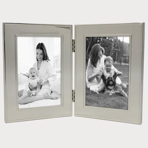 Siena Flat Double Border Plain Silver Picture Frame, Tarnish Resistant Finish, Perfect Photo Frame for any End Table, Credenza, Shelf, or Nightstand, Silver 5x7 in Saudi Arabia