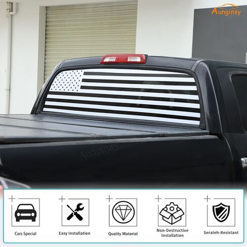 Rear Back Window American Flag Window Decal Sticker Fit for Toyota Tundra 2007-2021 Aunginsy Rear Back Window Decal American Flag Vinyl Sticker Matte Black Exterior Decal Decorative DIY Accessories in Saudi Arabia