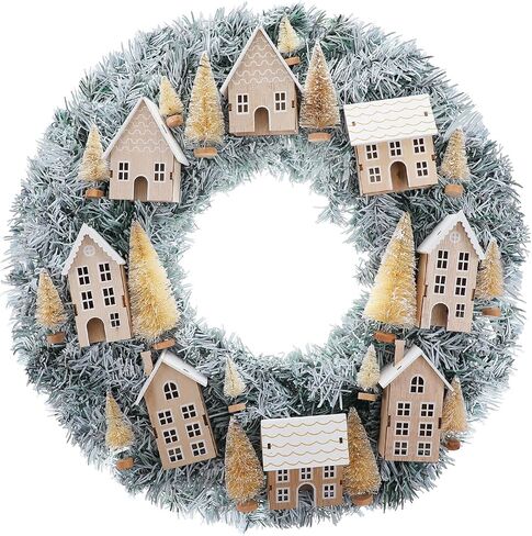 Christmas Wreaths for Front Door Xmas Village Wreath Christmas Village Accessories Outside Christmas Wreaths for House Mini Craft Wreaths Winter for Windows, Walls, Xmas Decorations, 20 Inch in Saudi Arabia
