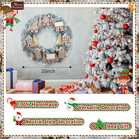 Christmas Wreaths for Front Door Xmas Village Wreath Christmas Village Accessories Outside Christmas Wreaths for House Mini Craft Wreaths Winter for Windows, Walls, Xmas Decorations, 20 Inch in Saudi Arabia
