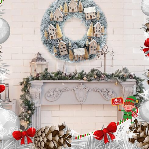 Christmas Wreaths for Front Door Xmas Village Wreath Christmas Village Accessories Outside Christmas Wreaths for House Mini Craft Wreaths Winter for Windows, Walls, Xmas Decorations, 20 Inch in Saudi Arabia