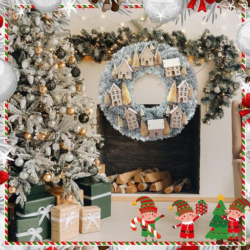 Christmas Wreaths for Front Door Xmas Village Wreath Christmas Village Accessories Outside Christmas Wreaths for House Mini Craft Wreaths Winter for Windows, Walls, Xmas Decorations, 20 Inch in Saudi Arabia