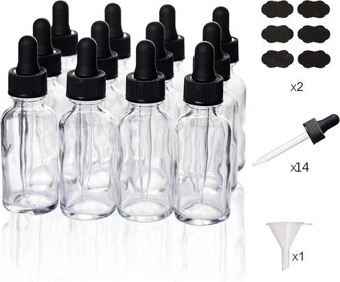 30ml (1oz) Clear Boston Round Bottle with Glass Eye Dropper, Pack of 12 in Saudi Arabia