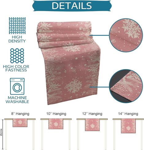 Pink Christmas Table Runner 90 Inches Long for Dining Table Decor, Cotton Linen Winter Snowflake Table Runner Washable Dresser Scarf for Kitchen Christmas Holiday Seasonal Leaves Pine Cones in Kuwait