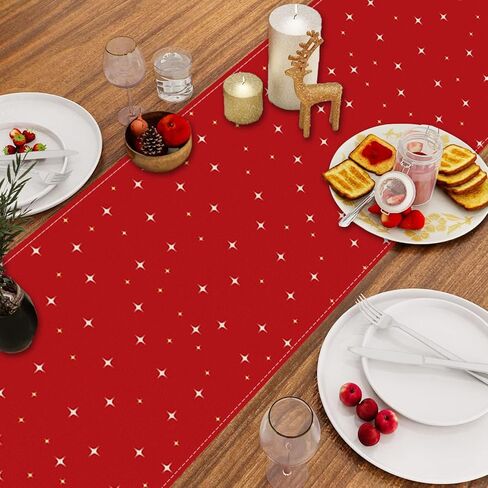 Merry Christmas Table Runner Nutcracker Stars Red Burlap Runner Seasonal Winter Xmas Home Party Kitchen Dining Table Decoration 13x72 Inch in Kuwait
