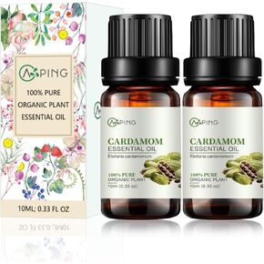2-PACK Cardamom Essential Oil - 100% Pure Organic Natural Plant (Elettaria cardamomum) Cardamom Oil for Diffuser, Aroma, Spa, Massage, Yoga, Perfume, Body - 2x10ML