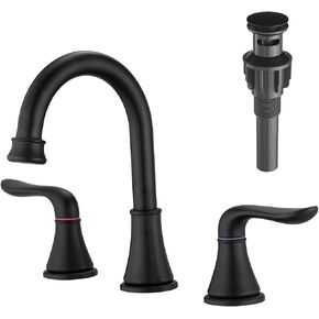 8 Inch Bathroom Faucet 3 Hole Brushed Nickel, Widespread Bathroom Sink Faucet Two Handles Vanity Bathtubs Faucets with Pop Up Drain, 360° Rotating Spout
