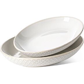 LE TAUCI Serving Bowls, Large Oval Platters for Entertaining, 11.8" + 13.7" Ceramic Serving Tray for Dinner, Pasta, Salad, Dessert, Turkey, Fish, Fruit, Bread - Set of 2, Arctic White