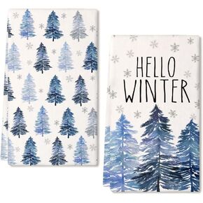 Merry Christmas Kitchen Towels Set of 2,Green Xmas Tree Snowflake Dish Hand Towels Holiday Home Indoor Bathroom Party Seasonal Noel Decorations DD018