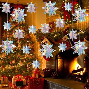 Geegoods 18PCS Christmas Hanging Snowflakes Decorations, 3D Holographic Paper Snowflakes Garland Hanging Iridescent Snow Flakes for Frozen Winter Wonderland Party Holiday New Year Home Decorations