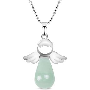 Jeulia Healing Crystal Stone Necklace: Angel Wings Natural Clear Quartz Amethyst/Green Aventurine/Rose Pendant Spiritual Reiki Point Jewelry for Women