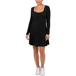Womens Juniors Ribbed Knit Tie-Front Mini Dress