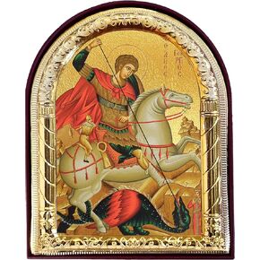 Needzo Saint St George Icon Arched With Stand and it is Wall Hanging 4 1/16 Inch, Gold Foil Icon
