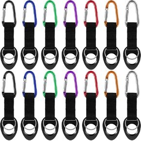 7 Pieces Silicone Water Bottle Clip Holder Carrier with Strap Outdoor Water Bottle Strap Lanyard for Walking Backpack Portable Water Bottle Ring Holder with Key Ring Hook for Bike Camping Traveling