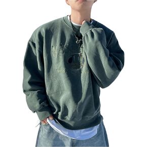 Floerns Men's Letter Embroidery Crew Neck Sweatshirts Long Sleeve Pullover Top