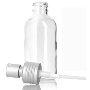 JUVITUS 4 oz Clear Glass Boston Round Bottle with Metal Aluminum Treatment Pump (24 Pack)