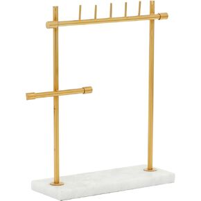 Deco 79 Marble Jewelry Stand with Rectangular Base, 12" x 4" x 13", Gold