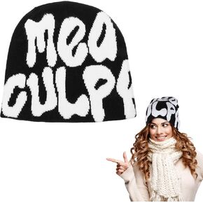 Beanie Hat Women Y2k Beanie Winter Hat MEA Culpa Graphic Beanies Designs Black Men's Skullies & Beanies Winter Warm Stylish Y2k Accessories