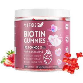 Biotin Gummies for Hair, 120 Sugar Free Gummies Skin and Nails - Extra Strength 10,000mcg, Vegan Vitamins for Men & Women, Supports Faster Hair Growth and Stronger Nails