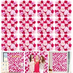 لوحات حائط زهور بخلفية وردية: لوحات حائط زهور صناعية ثلاثية الأبعاد لتزيين حفلات الزفاف وأعياد الميلاد 24 عبوة مقاس 15 × 15 بوصة in Kuwait
