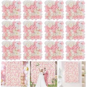 Pink Backdrop Flower Wall Panels: 3D Artificial Silk Floral Wall Panels for Wedding Birthday Decorations 24 Packs 15x15 Inches