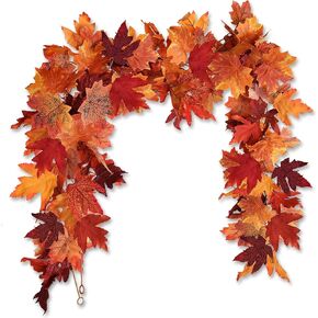 RECUTMS 2Pcs Artificial Autumn Maple Leaves Garland 2.5 FT Artificial Hanging Vine Fall Maple Garlands Faux Leaf Vines Plants for Thanksgiving Wedding Party Christmas Home Fireplace Decor
