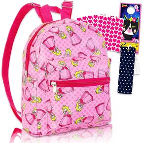 Princess Peach Mini Backpack for Girls - Bundle with 10" Princess Peach Backpack with Front Pocket Plus Stickers, More | Super Mario Backpack for Women