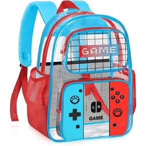 Clear Backpack for Boys - Gamer Kids Clear Backpacks for School,Large Heavy Duty Clear Bookbag for Boys and Girls,PVC Transparent Bookbag for Boys Stadium Events See Through Backpack