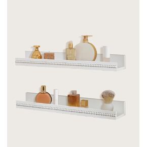 Floating Shelves for Wall, 23.6 Inch Wall Mount Picture Ledge Display Shelf Vanity Perfume Organizer Trinket Storage Boho Decor for Living Room Bedroom Hallway Bathroom, White