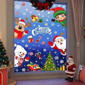 9 Sheets 268Pcs Christmas Decorations Window Clings, Large Christmas Snowman/Tree/Elk/Snow Claus for Christmas Holiday Theme Decorations, Double Sided DIY Reusable Static Decal Stickers, SD23024